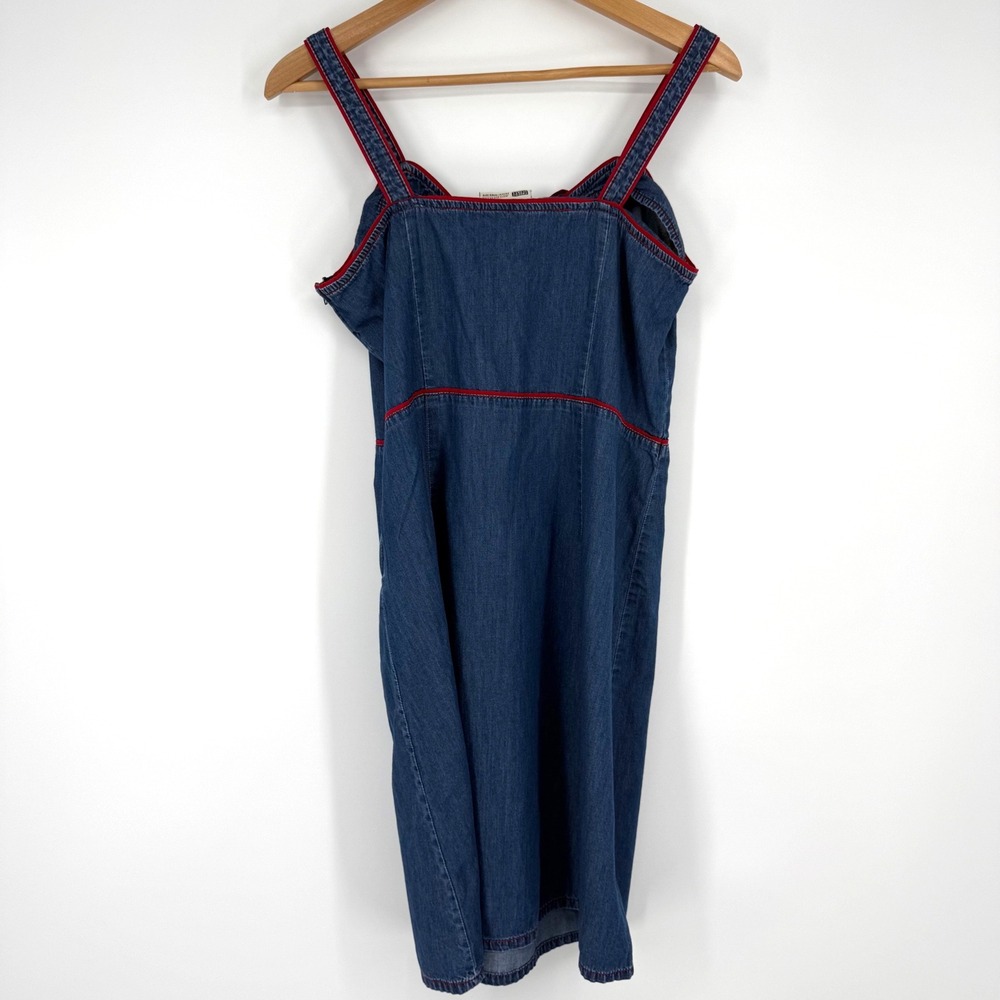 Y2K Faded Glory Women 10 Denim Dress Blue Red Trim Bow Tie Front Americana USA - Picture 6 of 6